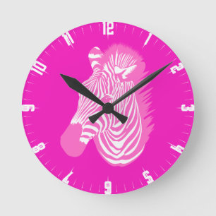 Rosa Zebra Round Clock Rund Klocka