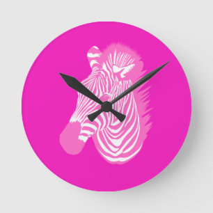 Rosa Zebra Rund Klocka