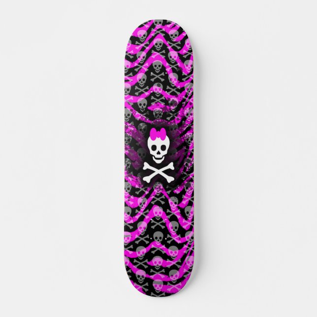 Rosa Zebra Skull Princess Skateboard Bräda 20 Cm (Framsida)