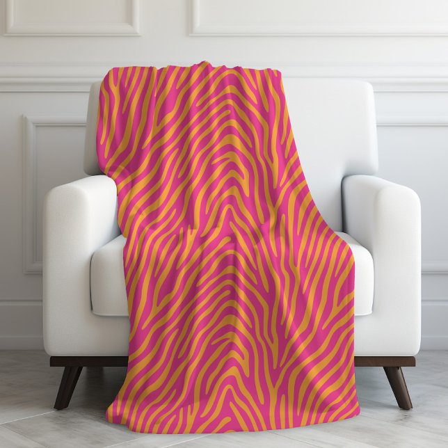 Rosa Zebra Stripe Byte Bakgrund Färg Fleecefilt (Pink Zebra Striped Change Background Color Fleece Blanket)