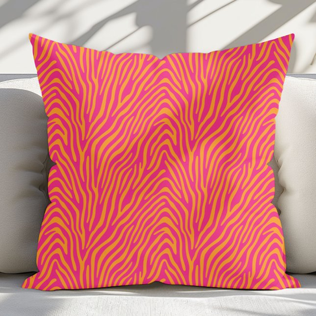 Rosa Zebra Stripe Byte Bakgrund Färg Kudde (Pink Zebra Striped Change Background Color Throw Pillow)