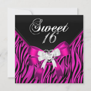 Rosa zebra svart Sweet Sixteen 16-års födelsedag Inbjudningar