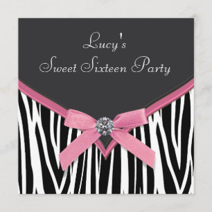 Rosa Zebra Sweet 16 Födelsedagsfest Inbjudningar