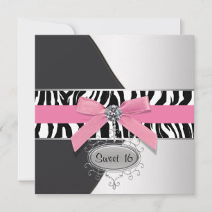 Rosa Zebra Sweet 16 Födelsedagsfest Inbjudningar
