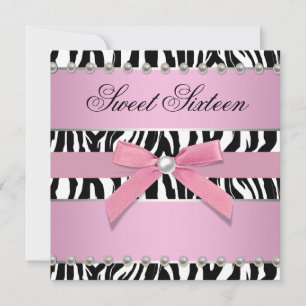 Rosa Zebra Sweet 16 Födelsedagsfest Inbjudningar