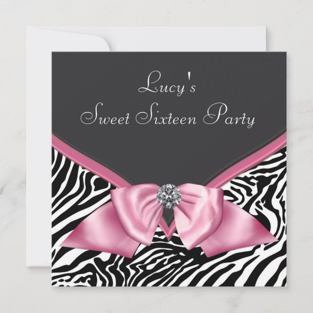 Rosa Zebra Sweet 16 Födelsedagsfest Inbjudningar (Framsida)