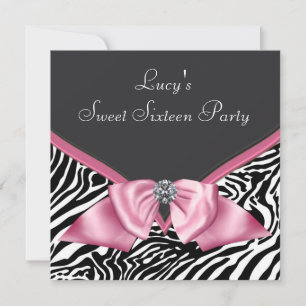 Rosa Zebra Sweet 16 Födelsedagsfest Inbjudningar