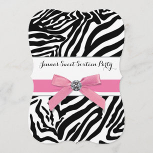Rosa Zebra Sweet Sixteen Födelsedagsfest Inbjudningar