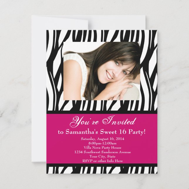 Rosa Zebra Sweet sixteen Inbjudningar (Framsida)