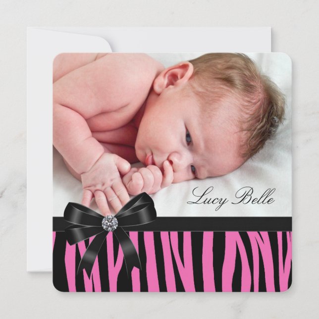 Rosa Zebra Tillkännagivande för födelse Meddelande (Framsida)