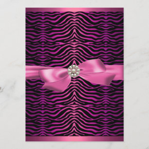 Rosa Zebra tryck & Bow Sweet16 Birthday Inbjudan