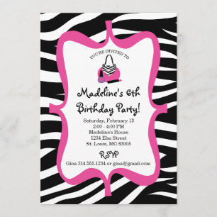Rosa Zebra tryck Diva Spa Birthday Inbjudningar