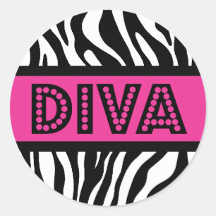 Rosa & Zebra tryck DIVA Typography Party Sticker Runt Klistermärke