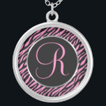 ROSA ZEBRA TRYCK FINARE BREV R SILVERPLÄTERAT HALSBAND<br><div class="desc">Skript brev R i rosa på svart och rosa zebra tryck.</div>