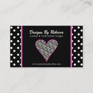 Rosa Zebra tryck Heart & Polka dots Affärskort Visitkort