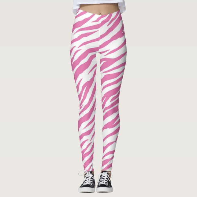 Rosa Zebra tryck Leggings & Yoga Byxor (Framsida)