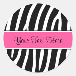 Rosa Zebra tryck Personlig Stickers Runt Klistermärke