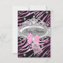 Rosa Zebra tryck & Princess Tiara Baby Shower Inbjudningar