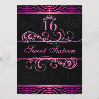 Rosa Zebra tryck & Swirl Sweet16 Birthday Inbjudan