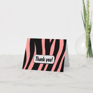 Rosa Zebra tryck "Tack!" anteckningskort