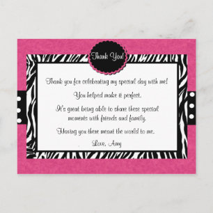 Rosa Zebra tryck Tack vykort