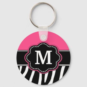 Rosa zebra tryckMonogramnyckelring Nyckelring