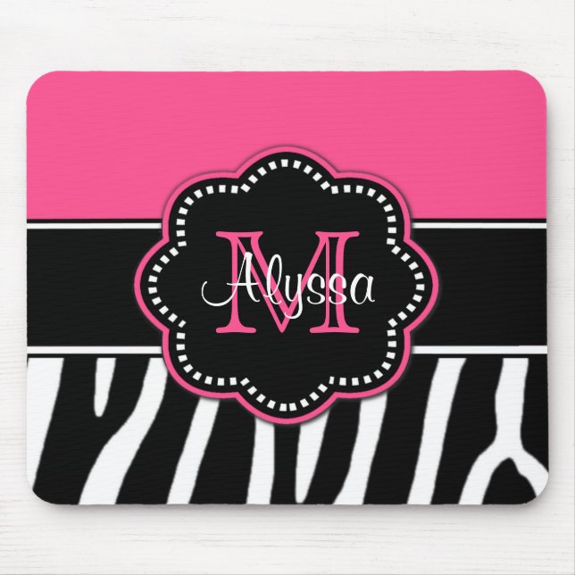 Rosa zebra tryckpersonlig Mousepad Musmatta (Framsidan)