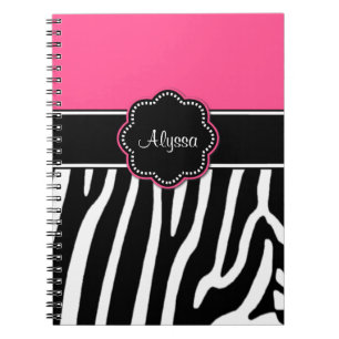 Rosa zebra tryckpersonligjournal anteckningsbok med spiral