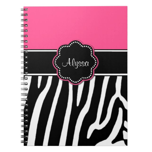 Rosa zebra tryckpersonligjournal anteckningsbok med spiral (Framsidan)