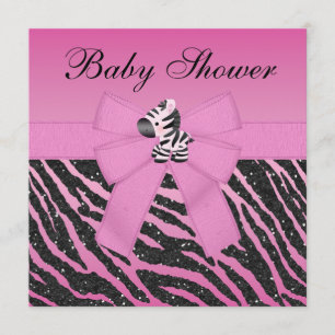 Rosa Zebra tryckt Bow & Glitter Titta Babykläder Inbjudningar