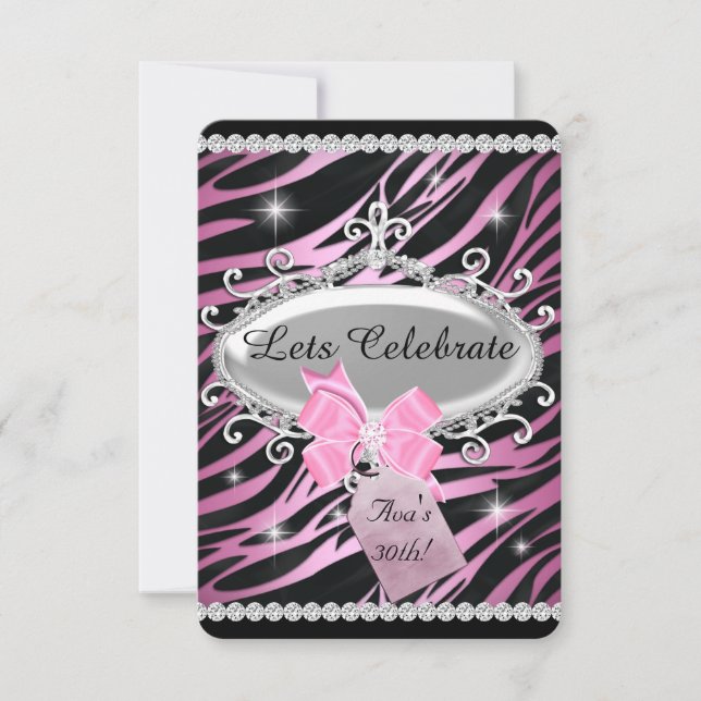 Rosa zebraprint 30-års födelsedag inbjudningar (Framsida)