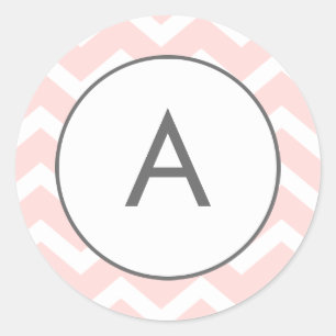 Rosa Zig Zag Chevron Mönster Monogram Runt Klistermärke