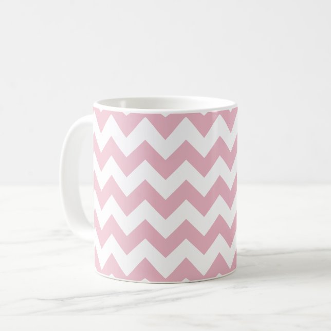 Rosa Zigzag, Rosa Chevron, Geometric Mönster Kaffemugg (Framsida vänster)