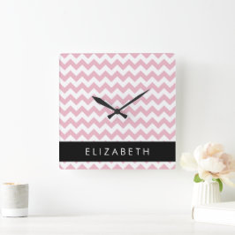 Rosa Zigzag, Rosa Chevron, Wave Mönster, ditt namn Fyrkantig Klocka