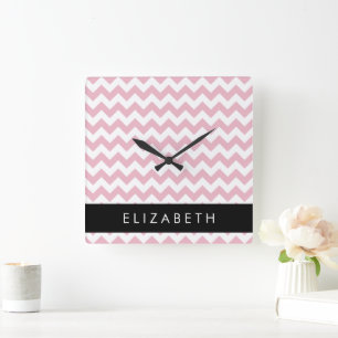 Rosa Zigzag, Rosa Chevron, Wave Mönster, ditt namn Fyrkantig Klocka