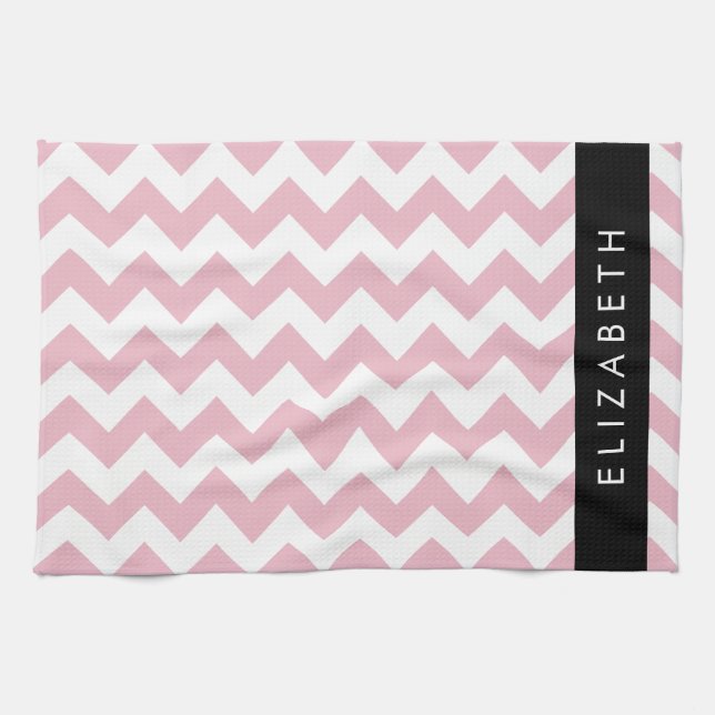Rosa Zigzag, Rosa Chevron, Wave Mönster, ditt namn Kökshandduk (Horisontell)