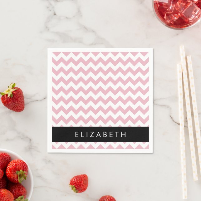 Rosa Zigzag, Rosa Chevron, Wave Mönster, ditt namn Pappersservett (Insitu)