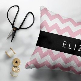 Rosa Zigzag, Rosa Chevron, Wave Mönster, ditt namn Prydnadskudde
