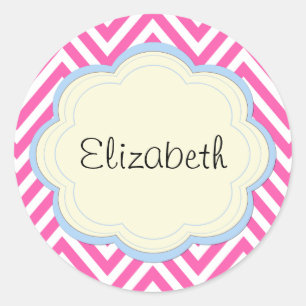 Rosa Zigzag, Rosa Chevron, Wave Mönster, ditt namn Runt Klistermärke