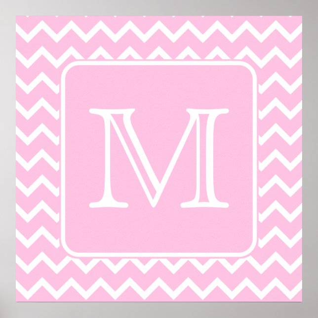 Rosa Zigzags med Anpassningsbar Monogram. Poster (Framsidan)