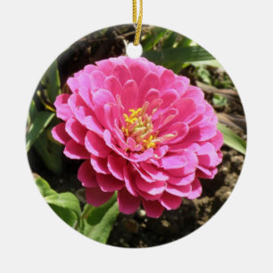 Rosa Zinnia-Anpassningsbarna Födelsedag Julgransprydnad Keramik