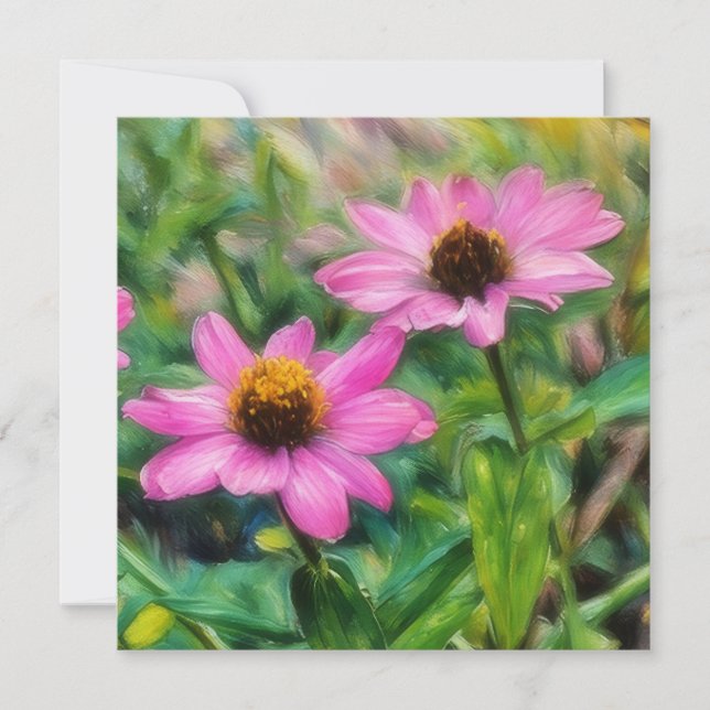 Rosa Zinnia-Blomsterträdgård - platt anteckningsko Tack Kort (Framsida)