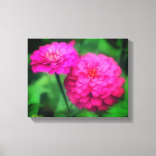 Rosa Zinnia Flower Pair Canvastryck