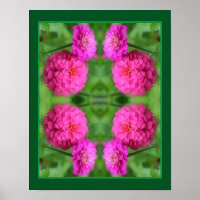 Rosa Zinnia Flower Pair Close Abstrakt Poster (Framsidan)