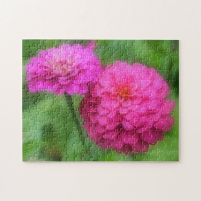 Rosa Zinnia Flowers Nature Pussel (Horisontell)