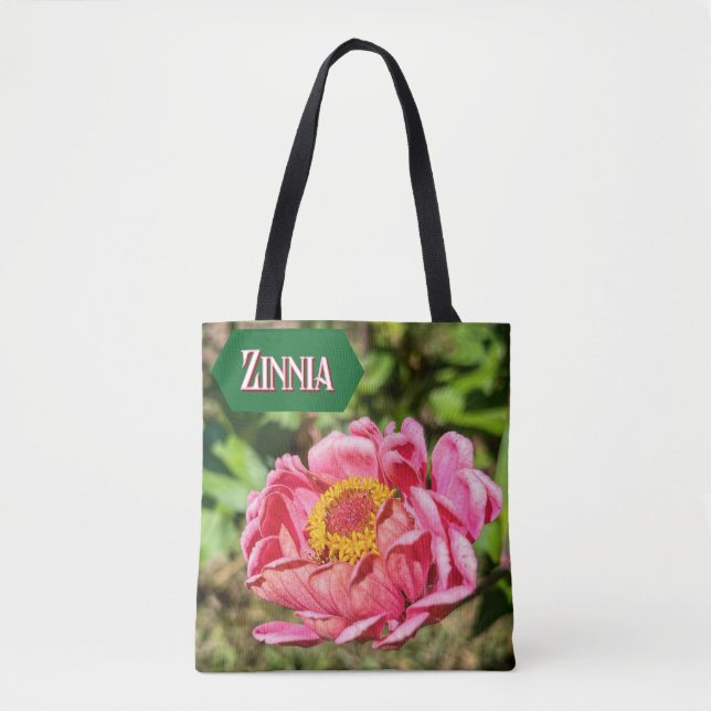 Rosa Zinnia med Gult Center Matta Tygkasse (Framsida)