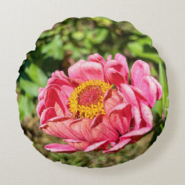 Rosa Zinnia med Gult Center Rund Kudde