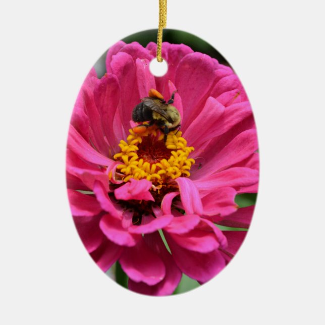 Rosa Zinnia och Humla Julgransprydnad Keramik (Framsidan)