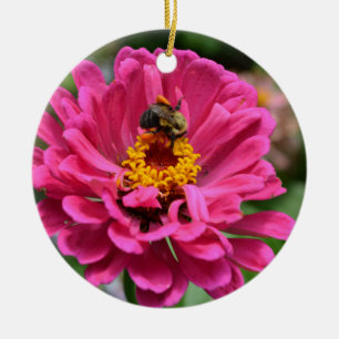 Rosa Zinnia och Humla Julgransprydnad Keramik