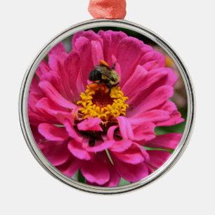 Rosa Zinnia och Humla Julgransprydnad Metall